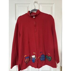 Moving Bleu Women's Quarter Zip Red Christmas Size L  Snowman Snowmen